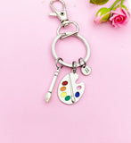 Silver Artist Palette Brush Charm Keychain Gifts Personalized Customized Monogram Made to Order Jewelry, N1714B