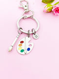 Silver Artist Palette Brush Charm Keychain Gifts Personalized Customized Monogram Made to Order Jewelry, N1714B
