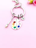 Silver Artist Palette Brush Charm Keychain Gifts Personalized Customized Monogram Made to Order Jewelry, N1714B