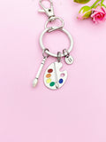 Silver Artist Palette Brush Charm Keychain Gifts Personalized Customized Monogram Made to Order Jewelry, N1714B