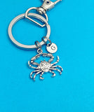 Silver Crab Charm Keychain Gifts Personalized Customized Monogram Made to Order Jewelry, N4393A