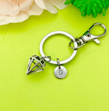 Silver Diamond Charm Keychain Gifts Personalized Customized Monogram Made to Order Jewelry, N5438