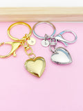 Gold or Silver Heart Locket Keychain Gift Ideas Personalized Customized Monogram Made to Order Jewelry, AN5179