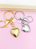 Gold or Silver Heart Locket Keychain Gift Ideas Personalized Customized Monogram Made to Order Jewelry, AN5179