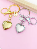 Gold or Silver Heart Locket Keychain Gift Ideas Personalized Customized Monogram Made to Order Jewelry, AN5179