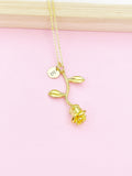 Gold Rose Flower Charm Necklace Bridesmaid Gift Ideas Personalized Customized Jewelry, N2937