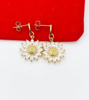 Gold Daisy Charm Earrings Mother's Day Gifts Ideas Personalized Customized Made to Order, N4153