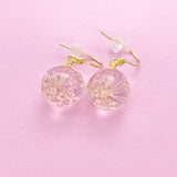Gold Press Flower Earrings, Pink Flower Press Jewelry, N3272