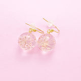 Gold Press Flower Earrings, Pink Flower Press Jewelry, N3272