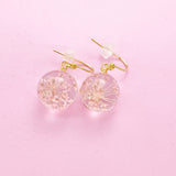 Gold Press Flower Earrings, Pink Flower Press Jewelry, N3272