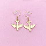 Gold Airplane Charm Earrings, Pilot Cabin Crew Air Crew Gift, Travel Jewelry, N2742