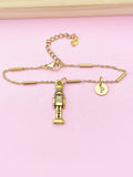 Gold Nutcracker Soldier Christmas Ballet Charm Bracelet, Silver Option, Personalized Customized Monogram, N2737A