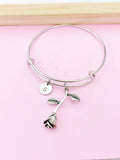 Silver Rose Flower Charm Bracelet, Rose Flower Florist Jewelry Gift, N5759