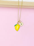 Gold Mango Charm Necklace, Mangoes Tropical Fruit Foodie Jewelry Gifts, Personalized Initial Gifts, N3683A