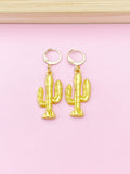 Gold Plated Cactus Charm Earrings, Cactus Jewelry, N2745
