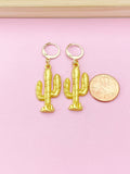 Gold Plated Cactus Charm Earrings, Cactus Jewelry, N2745