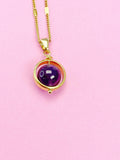 Amethyst Necklace, Gold Amethyst Necklace, Natural Gemstone Amethyst, N4989
