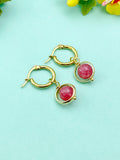 Gold Natural Rhodochrosite Earrings, Natural Gemstone Jewelry N3967