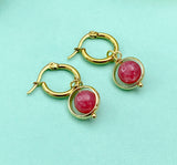 Gold Natural Rhodochrosite Earrings, Natural Gemstone Jewelry N3967