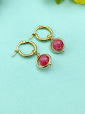 Gold Natural Rhodochrosite Earrings, Natural Gemstone Jewelry N3967