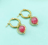 Gold Natural Rhodochrosite Earrings, Natural Gemstone Jewelry N3967