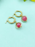 Gold Natural Rhodochrosite Earrings, Natural Gemstone Jewelry N3967