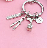 Architect Keychain, Pencil Compass Charm, Ruler Charm, Quill Feather Pen and Ink Bottle Charm, Architect Graduation Gift, N6010