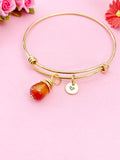 Agate Bracelet Bangle, Red Natural Agate Gemstone Jewelry, N5064