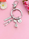 Architect Keychain, Pencil Compass Charm, Ruler Charm, Quill Feather Pen and Ink Bottle Charm, Architect Graduation Gift, N6010