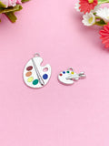 Silver Artist Palette Paint Brush Charm Bracelet, Paint Palette Charm, Chinese Calligraphy Brush Pen Charm, Art Teacher Gift, N2323