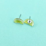 Lime Slice Silver Stud Earrings, Surgical Stainless Steel, N6080B