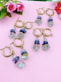 Gold  Fluorite Earrings, Natural Gemstone Jewelry, N3975F