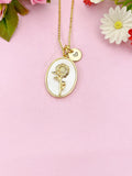 Aster Necklace, Gold Necklace, Mother of Pearl, September Flower, Birthday Gifts, N4883I