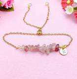 Strawberry Quartz Bracelet in Silver or Gold, Natural Strawberry Quartz Gemstone Jewelry, N6120B