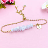 Blue Lace Agate Bracelet in Silver or Gold, Natural Blue Lace Agate Gemstone Jewelry, N6122B