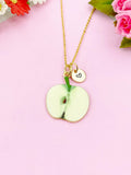 Apple Slice Charm Gold Necklace, Green Apple, Foodie Jewelry, N6160