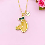 Banana Charm Gold Necklace, Yellow Banana, Foodie Jewelry, N6161