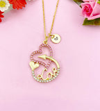 Arrow Heart with Love Charm Gold Necklace, Pink Gold, Heart Jewelry, N6162