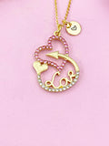 Arrow Heart with Love Charm Gold Necklace, Pink Gold, Heart Jewelry, N6162