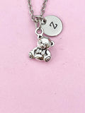 Bear Charm Silver Necklace, Bear with Bowknot Jewelry Gifts, N6204