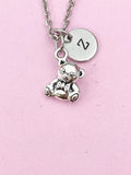 Bear Charm Silver Necklace, Bear with Bowknot Jewelry Gifts, N6204