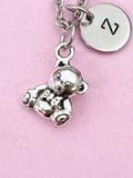 Bear Charm Silver Necklace, Bear with Bowknot Jewelry Gifts, N6204