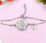 Saint Benedict Medal Charm Silver Bracelet, Saint with Spiral Cane, N6231