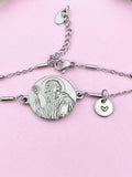 Saint Benedict Medal Charm Silver Bracelet, Saint with Spiral Cane, N6231