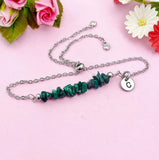 Malachite Bracelet, Silver or Gold Natural Malachite Gemstone Jewelry, N5877B