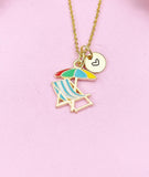 Beach Chair Umbrella Charm Gold Necklace, Beach Summer Vacation Jewelry Gift, N6260