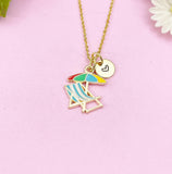 Beach Chair Umbrella Charm Gold Necklace, Beach Summer Vacation Jewelry Gift, N6260