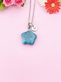 Agate Star Charm Silver Necklace, Natural Agate Gemstone Jewelry, N6277