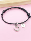 Horseshoe Charm Adjustable Waxed Cord Bracelet, Horse Lover Jewelry, N6207L