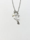 Ballet Dress Pearl Charm Silver Necklace, Gifts for Ballet Dance Girls, N5175M